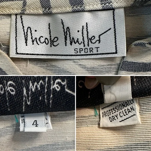 Vintage Nicole Miller Geometric Stripe Skirt Blouse Set Talon Zipper 90s Suit - Picture 10 of 11